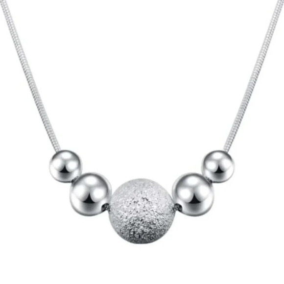 Sterling Silver Bead Snakechain Pendant Necklace - Picture 2 of 4